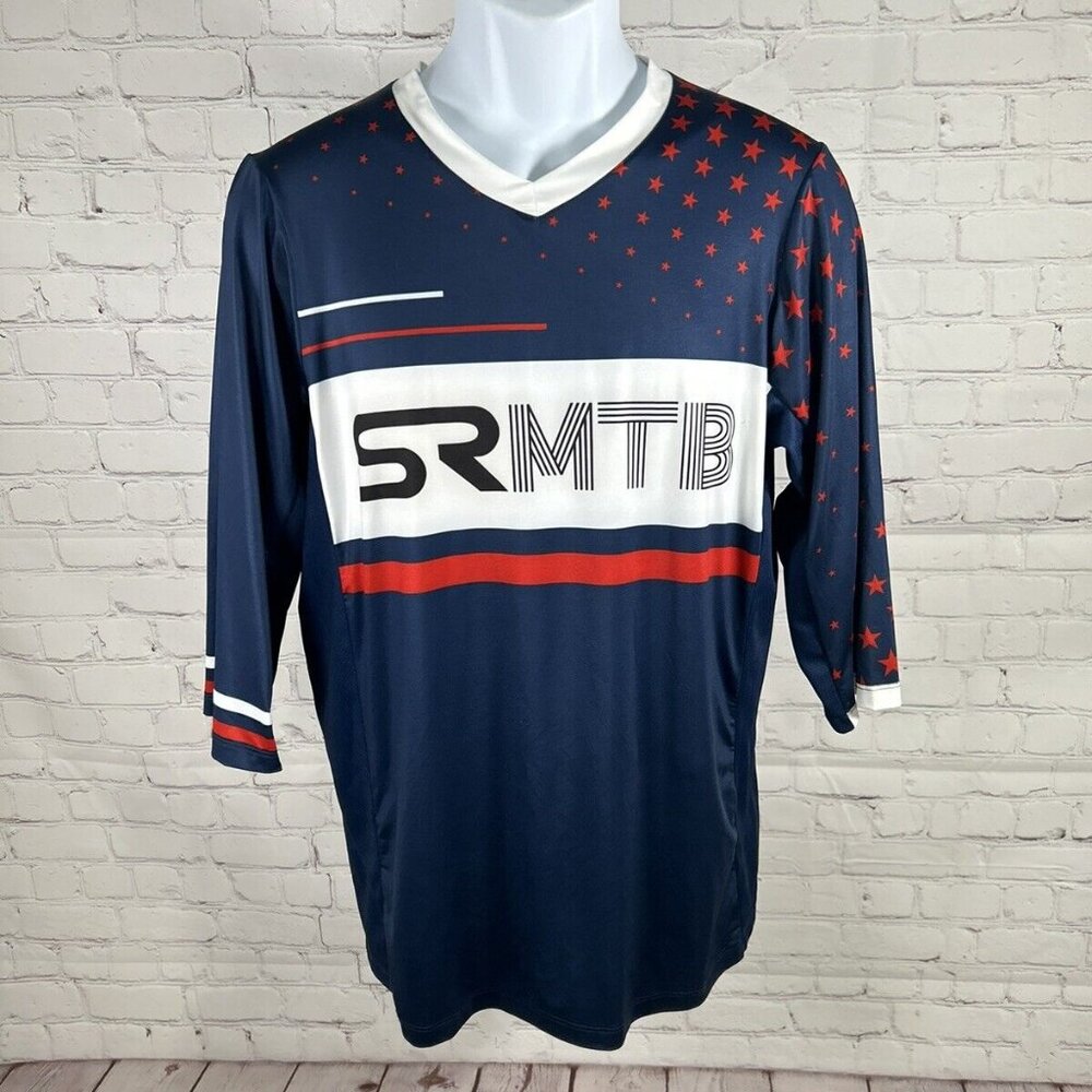 Primal SRMTB Blue Red White Pullover V Neck Men’s Cycling Jersey Size S Small